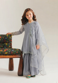 Elegant Grey Grip Angrakha with Gharara – 3 Piece Formal Kids Wear