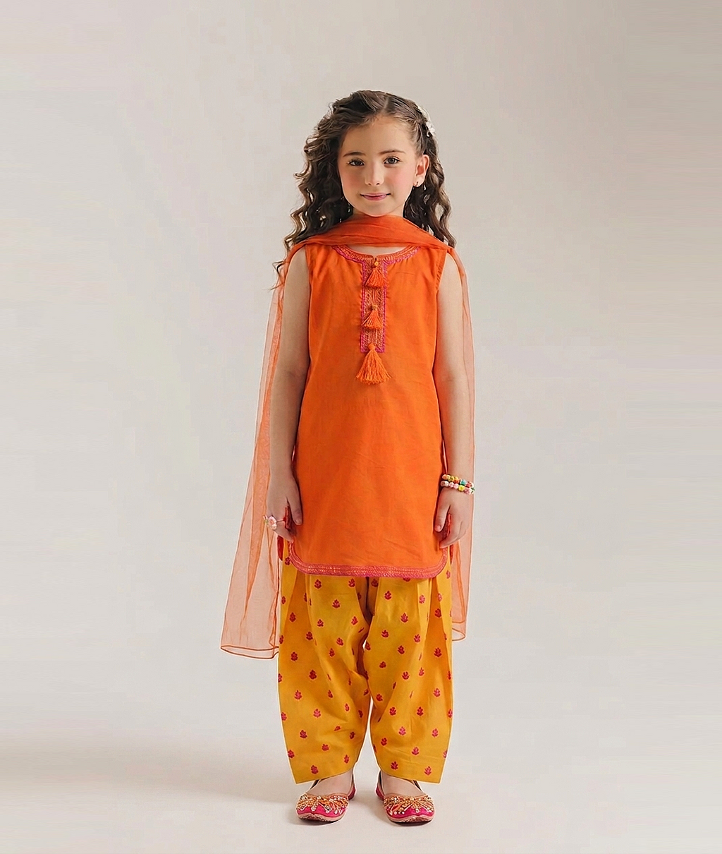 Girls' 3 Piece Lawn Suit - Embroidered