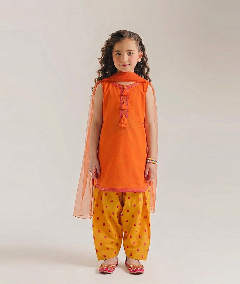 Girls' 3 Piece Lawn Suit - Embroidered