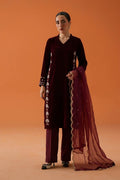Regal Maroon Pure Hand-Embellished Velvet 3-Piece Suit