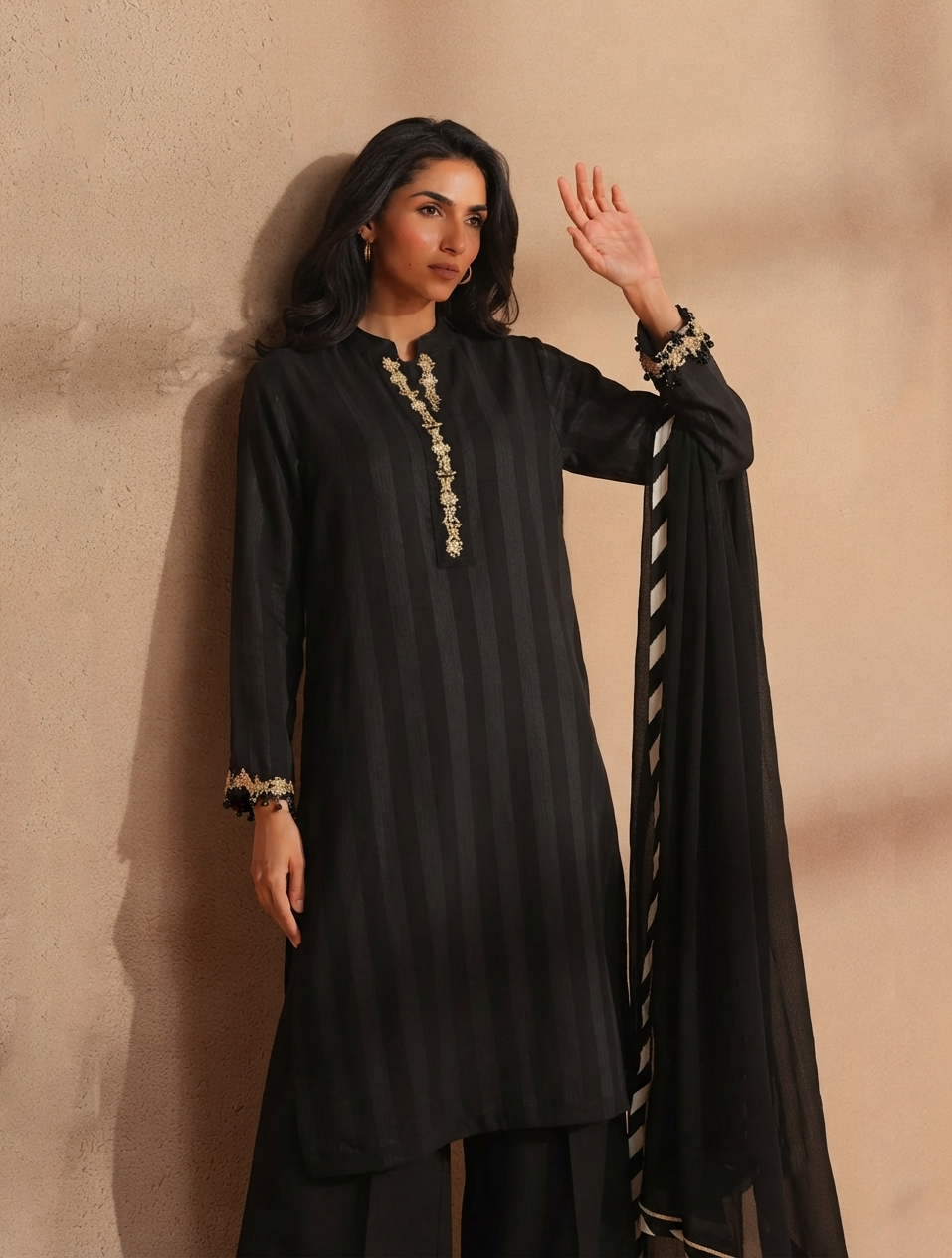 Monochrome Elegance – 3-Piece Stitched Chiffon Outfit