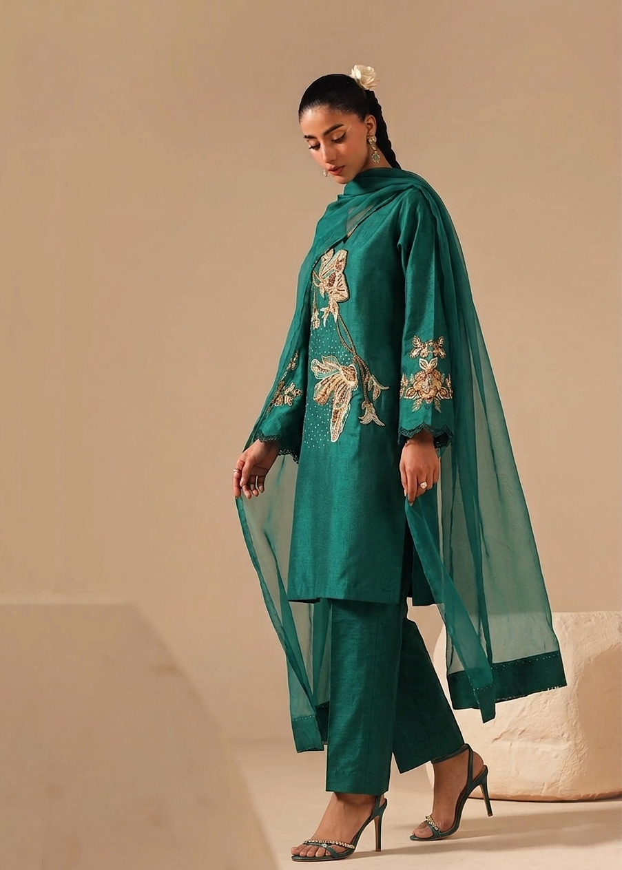 3-Piece Rawsilk Suit - Embroidered