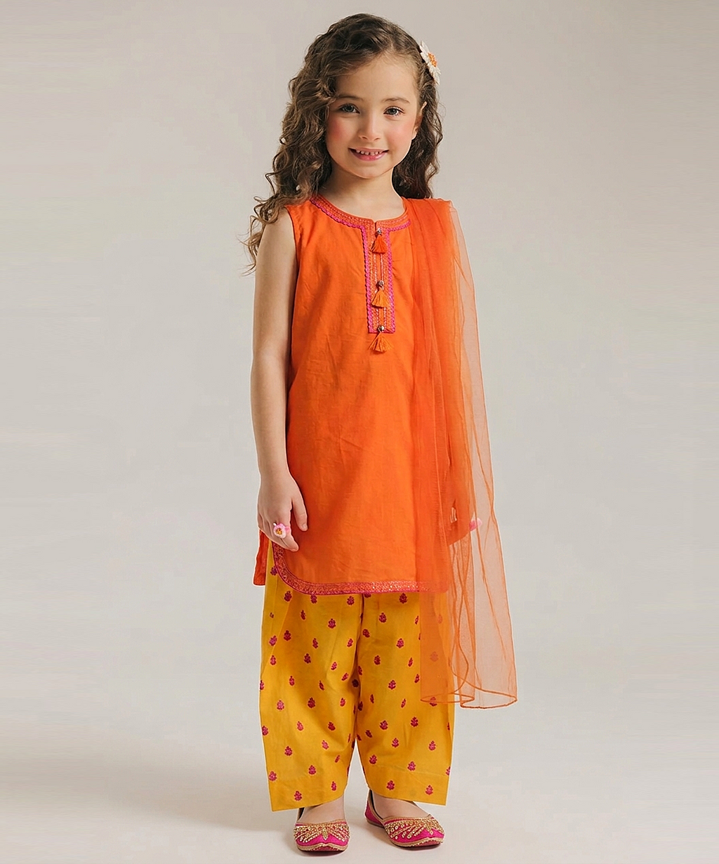 Girls' 3 Piece Lawn Suit - Embroidered