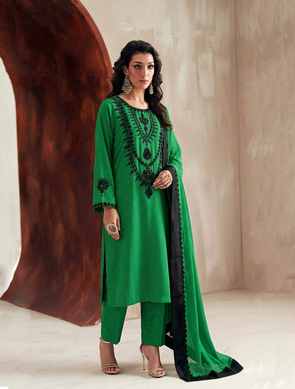 3 Piece Printed Gerogette Grip Outfit - Embroidered
