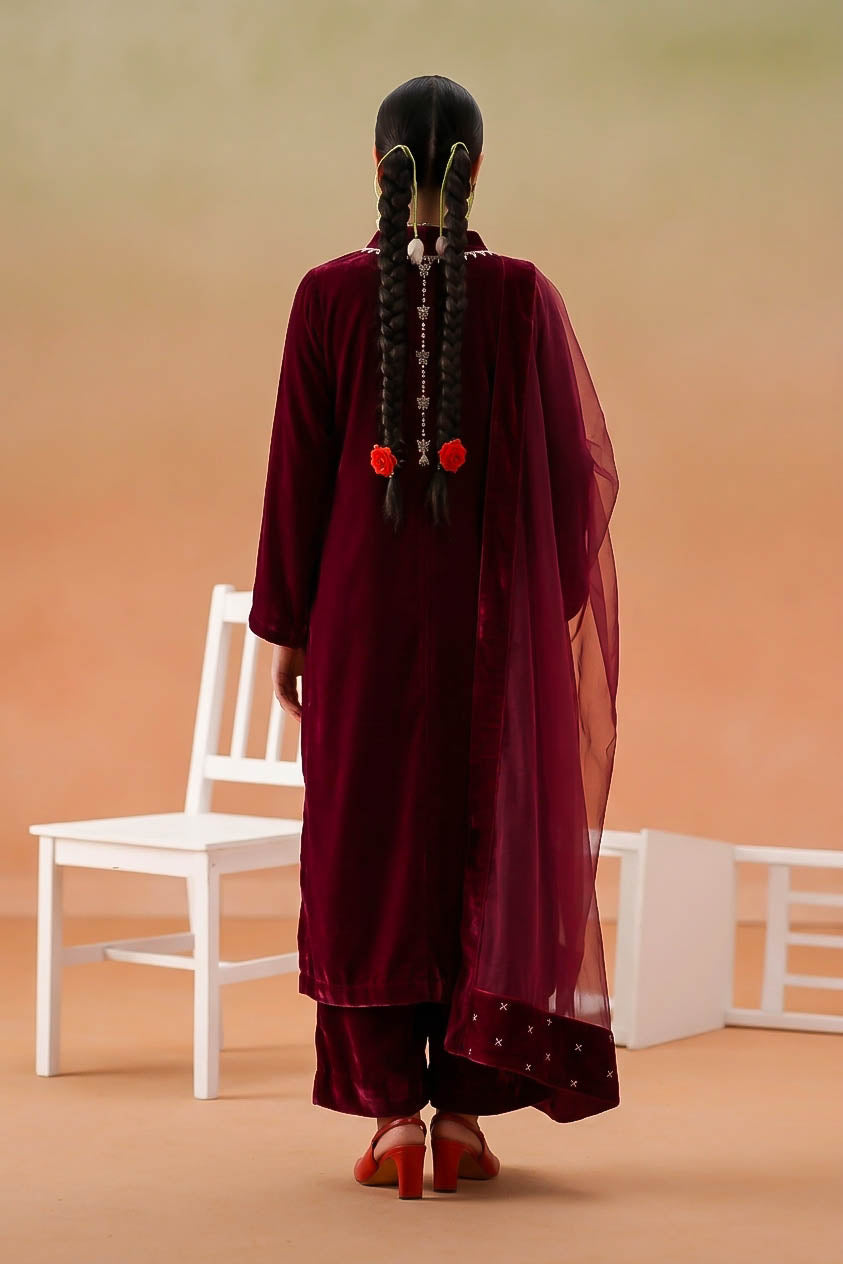 Crimson Velvet 3-Piece Embellished Suit