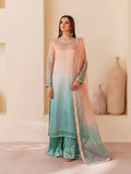 Peach & Seafoam Ombré Sheesha Silk 3-Piece Set with Crushed Gharara