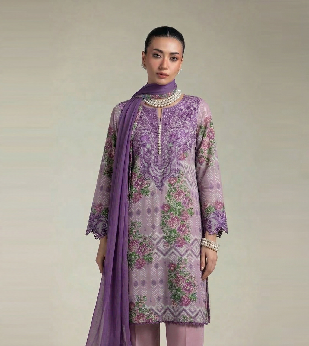 3 Piece Printed Lawn Suit - Embroidered