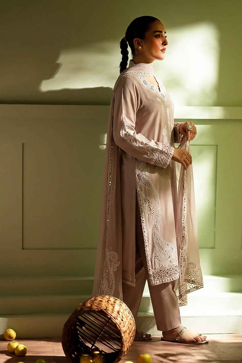Embroidered Georgette Grip 3-Piece Suit with Organza Dupatta – Dusty Rose