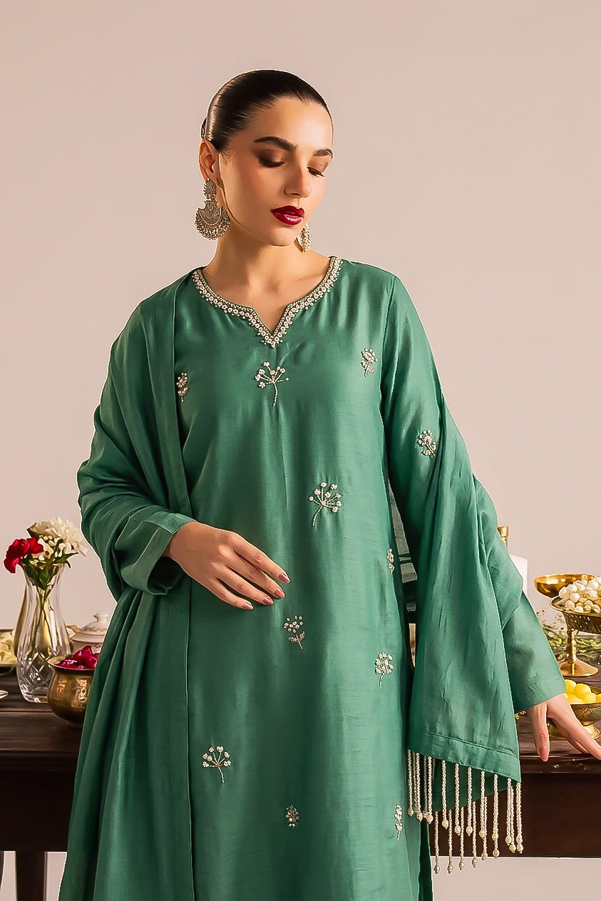 Sage Green Silk Hand-Embellished 3-Piece Suit