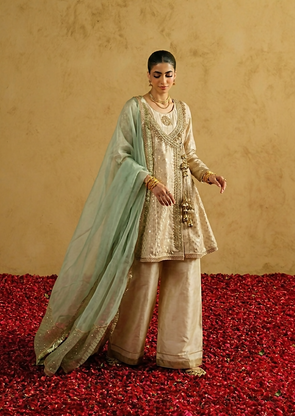 3 Piece Organza Jacquard Angrakha Cut - Luxury Pret (Embroidered)