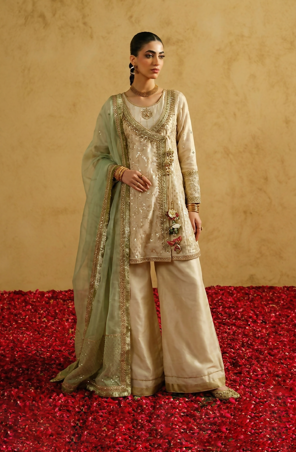 3 Piece Organza Jacquard Angrakha Cut - Luxury Pret (Embroidered)