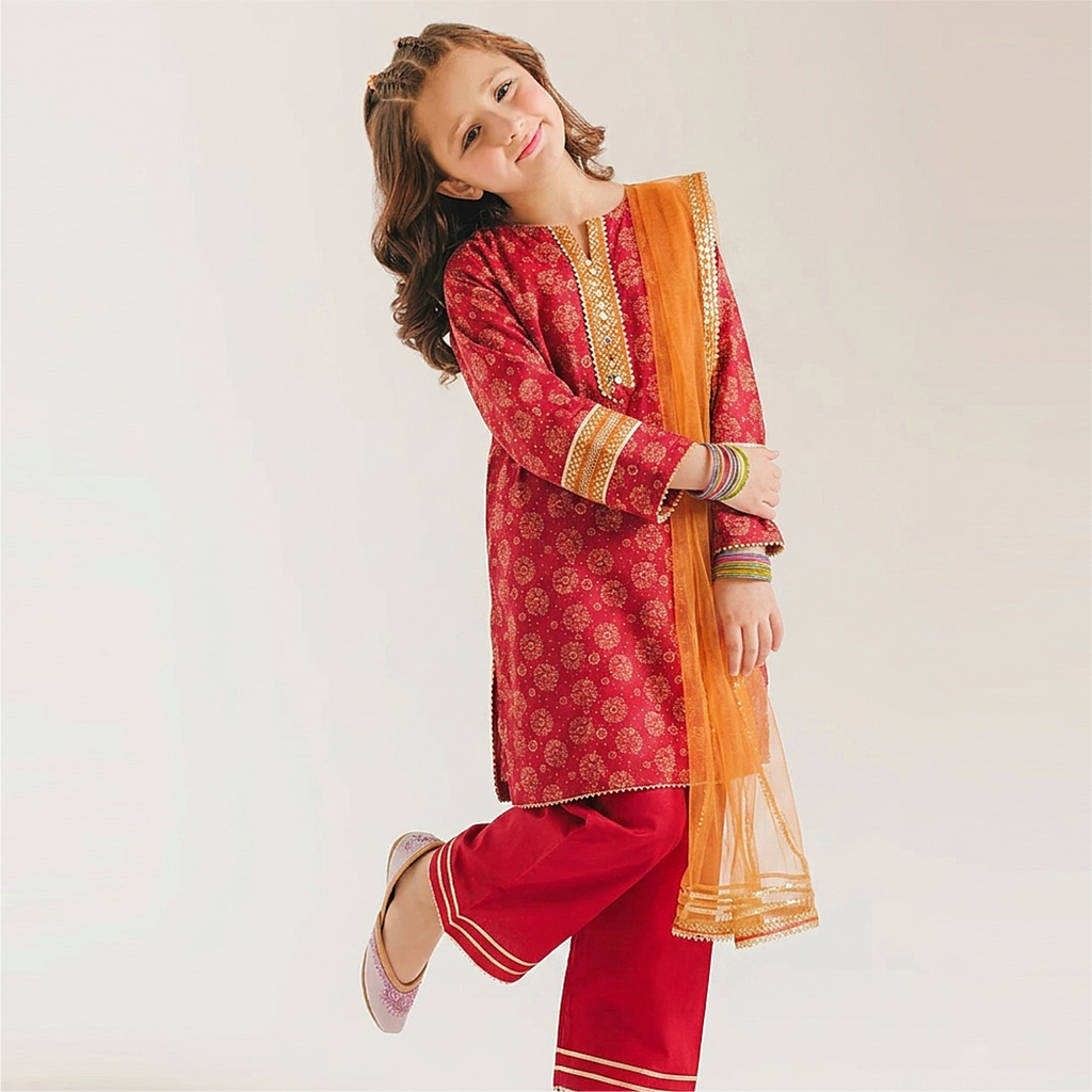 Girls' 3 Piece Printed Lawn Suit