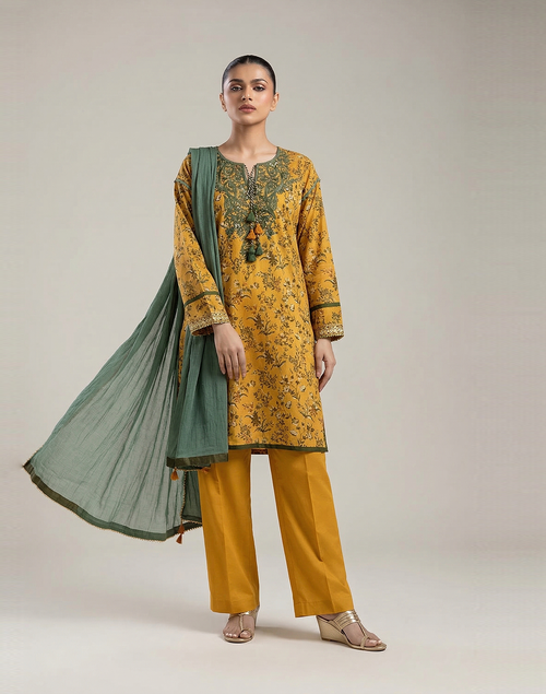 3 Piece Printed Lawn Suit - Embroidered