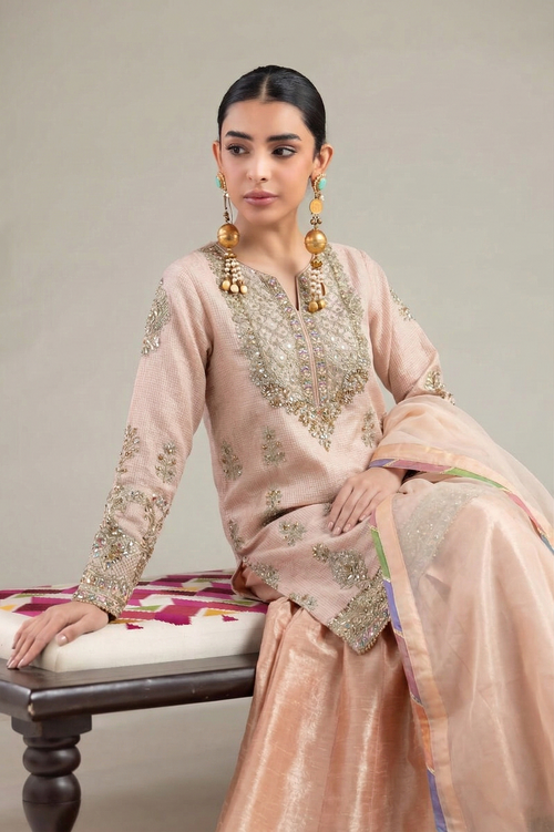 3 Piece Cotton Net Suit - Luxury Pret (Hand Embroidered)
