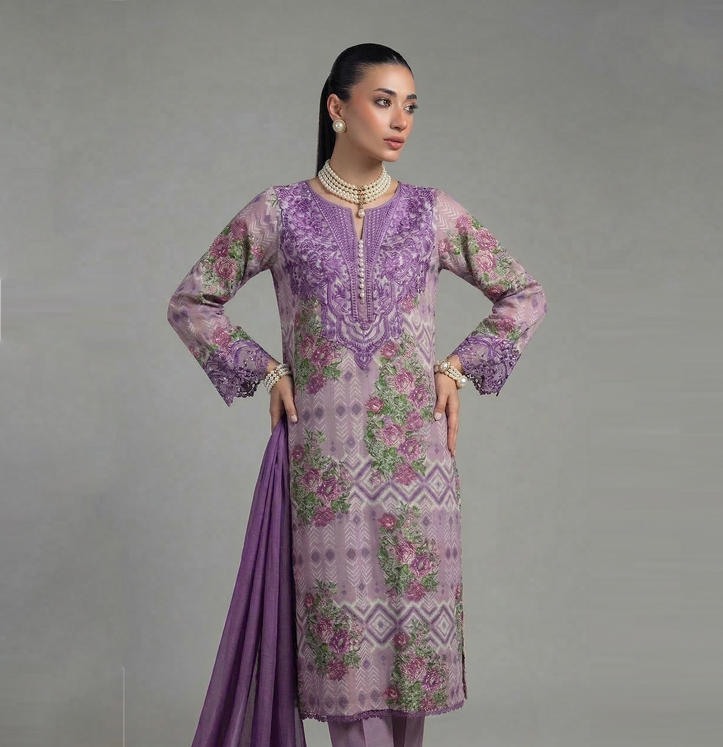 3 Piece Printed Lawn Suit - Embroidered