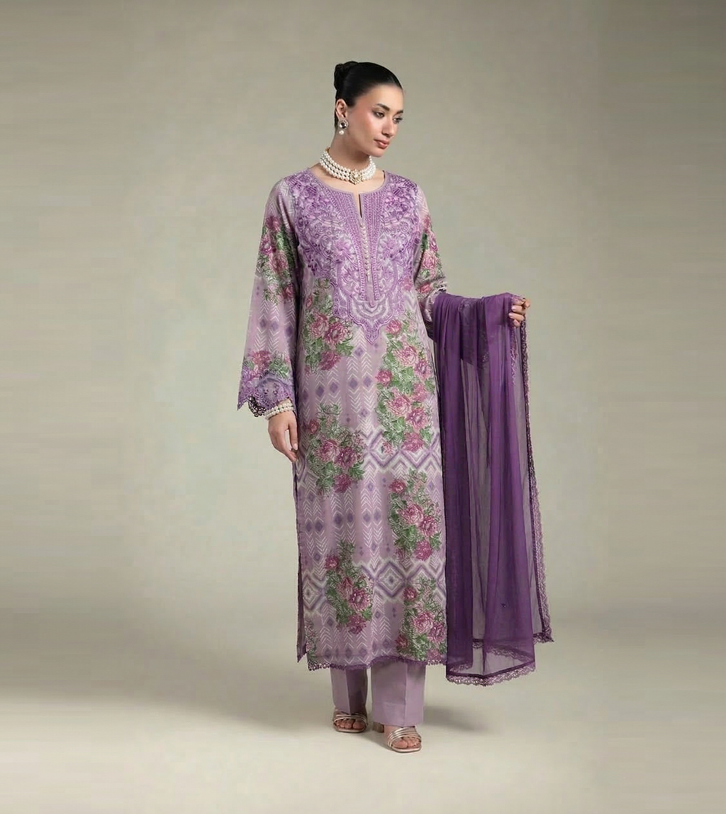 3 Piece Printed Lawn Suit - Embroidered