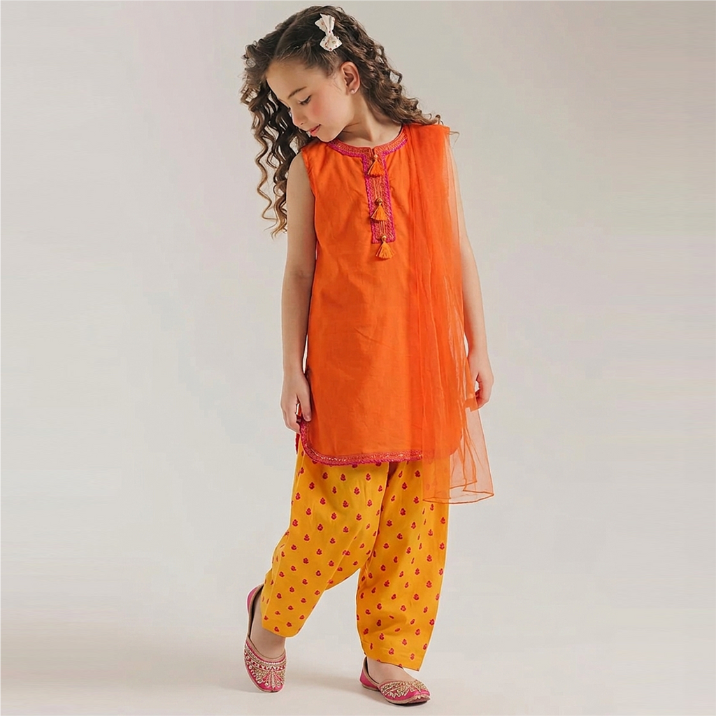 Girls' 3 Piece Lawn Suit - Embroidered