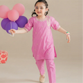 Girls' 3 Piece Slub Cotton Suit - Embroidered